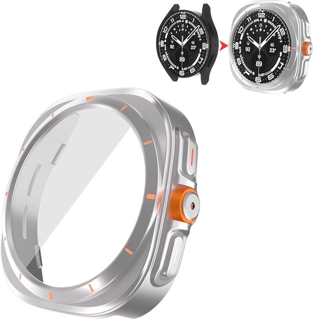 Stravo Ultra-Look Uhrenhülle für Samsung Galaxy Watch 6 (40 mm) – mit gehärtetem Glas Displayschutz, stoßfestes Case im Ultra-Design – Silber
