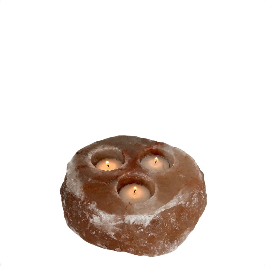 Orakl - Teelichthalter Lumina orange - für 3 Teelichter - Kerzenständer - 100% echtes Salz - Kerzenhalter - Windlichter - Laternen