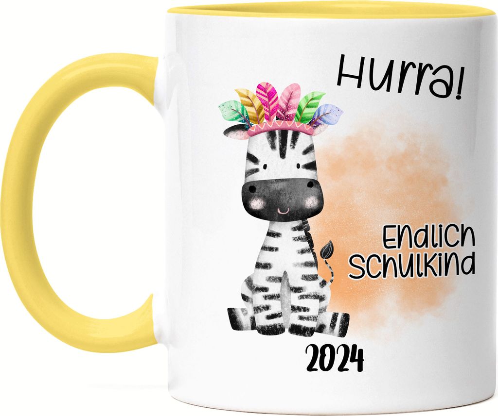 Endlich Schulkind 2024 Zebra Tasse Gelb Erstklässler Einschulung Tochter Neffe Nichte Schulanfang Schuleinführung