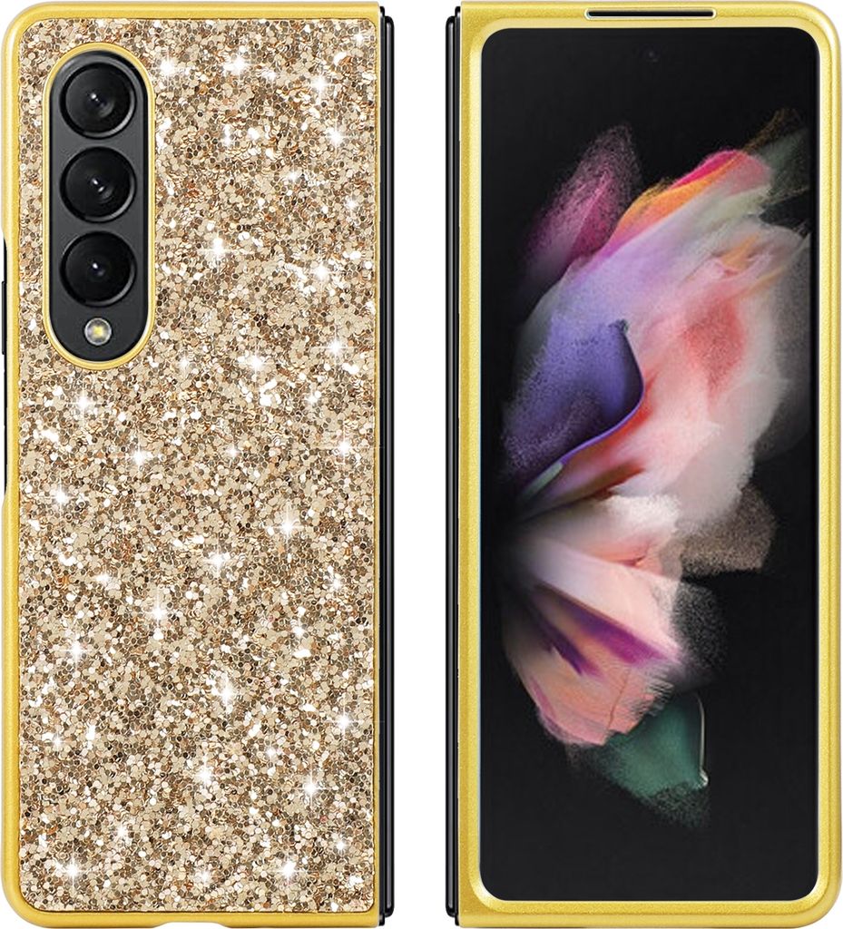 Für Samsung Galaxy Z Fold4 5G Glitzer Diamant Design Handy Tasche Hülle Gold Neu