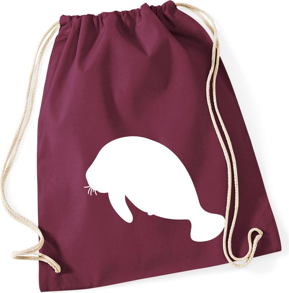 Huuraa Turnbeutel Seekuh Silhouette 12 Liter Burgundy Baumwolle Rucksack Geschenkidee