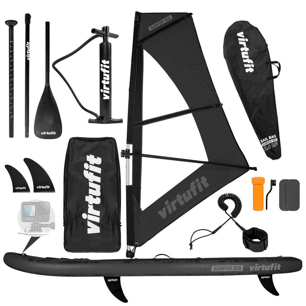 VirtuFit Surfer 305 SUP-Board Schwarz inkl. Windsurf-Set