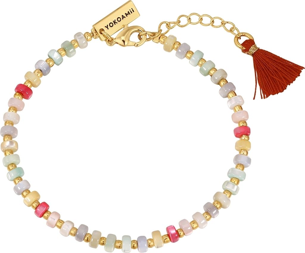 Armband gelbgold Muschelkernperle multicolor