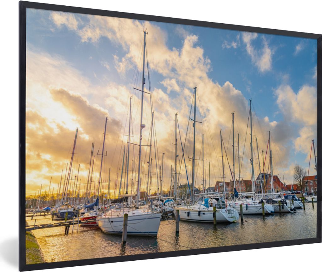 MuchoWow MuchoWow Gerahmtes Poster Meer - Segelboot - Hafen 90x60 cm - Poster mit zchwarzem Bilderrahmen - Fotorahmen - Foto-Plakat