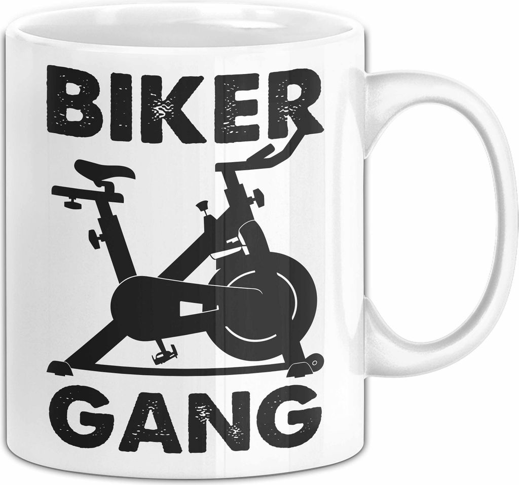 Biker Gang Tasse Geschenk Cardio Zuhause Fitness-Bike Geschenkidee Becher (Weiß)