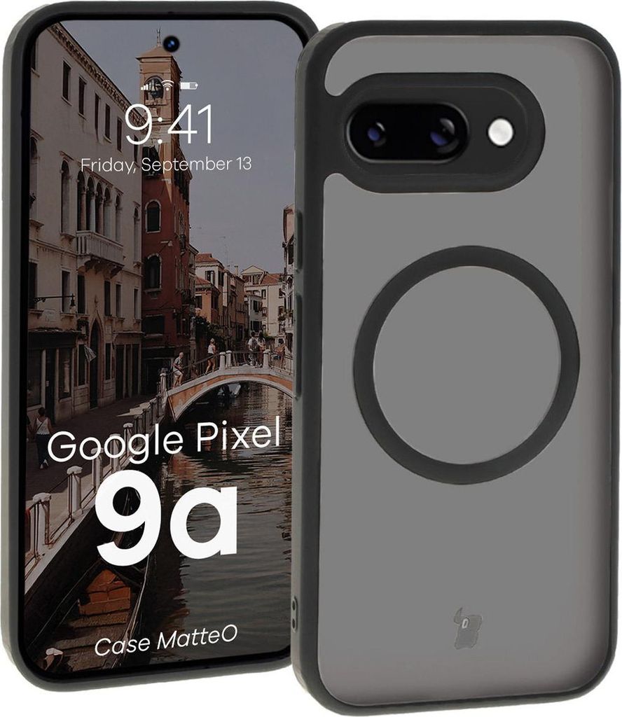 Bizon Case MatteO Magnetische Ringhülle für Google Pixel 9a, halbtransparent mit schwarzem Rahmen