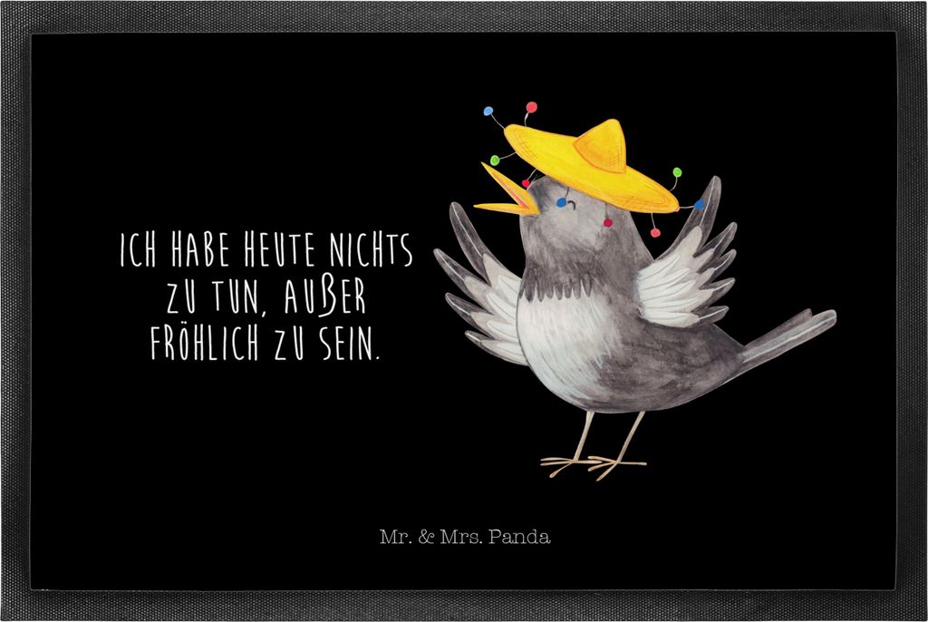 Mr. & Mrs. Panda fußmatte Rabe Sombrero 50 x 75 cm - Schwarz - Geschenk, Sauberlaufmatte, Motivation, Fußabstreifer, bodenmatte, Elster, Vögel, ...