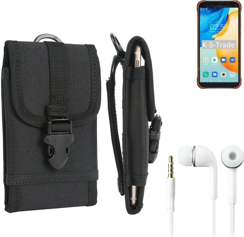 K-S-Trade Holster Schutz Hülle kompatibel mit Blackview BV4900 Pro Gürteltasche Handy Hülle Tasche outdoor Seitentasche schwarz 1x + Kopfhörer