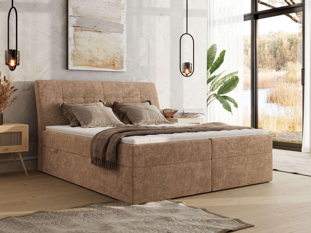 MKS MEBLE Boxspringbett DAGOS 160 x 200 cm mit Bettkasten & Stauraum, 7-Zonen Matratze H3 , Inkl. Topper Visco, Hotel-Design, Doppelbett mit hohem ...