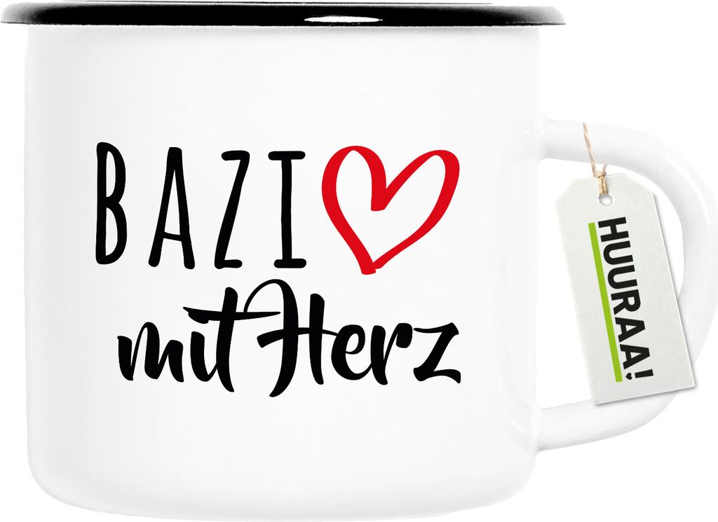 Huuraa Emaille Tasse Bazi mit Herz 300ml Vintage Campingbecher Geschenkidee