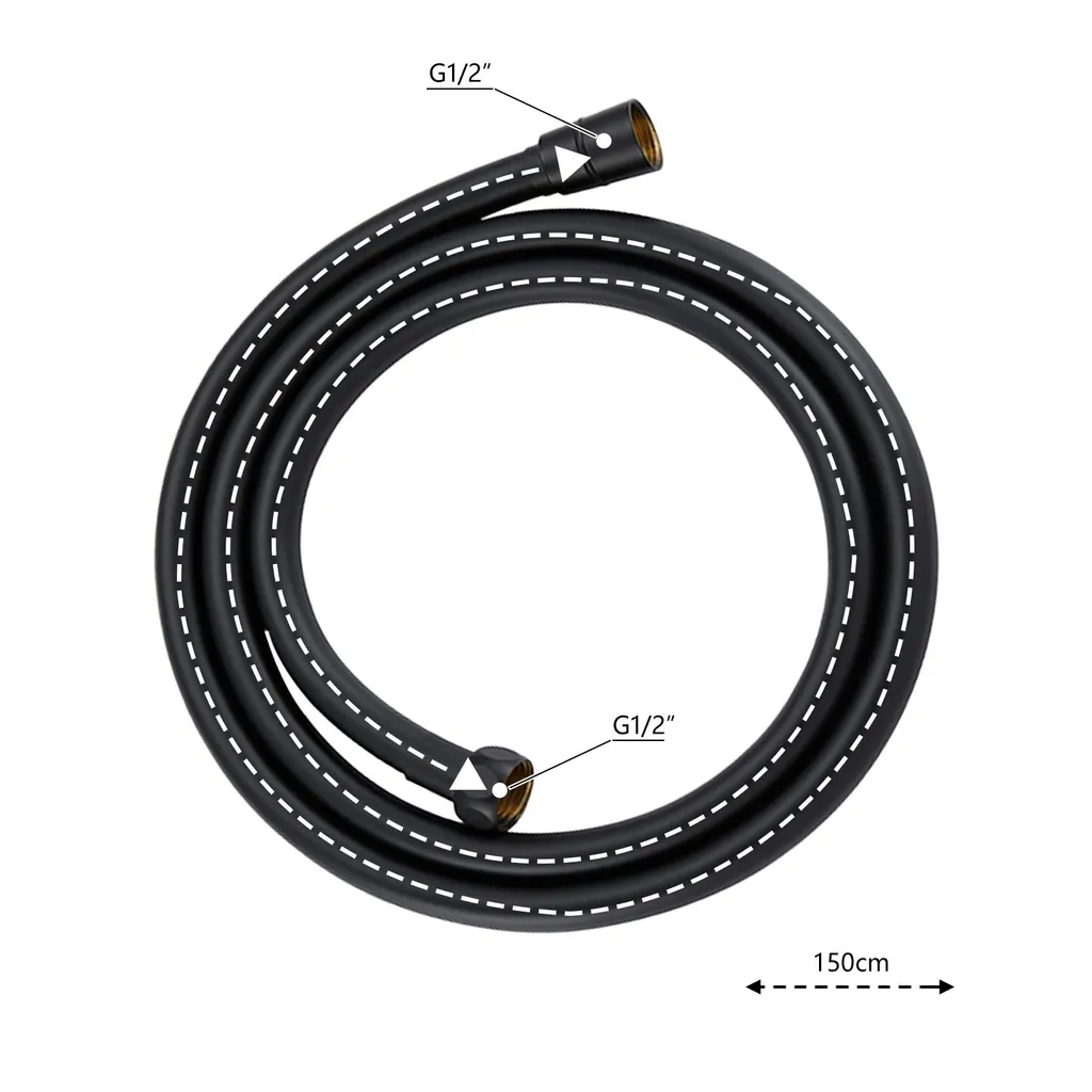 JOHO Tubo Doccia 1,5m PVC Nero Opaco - Flessibile Universale Antitorsione