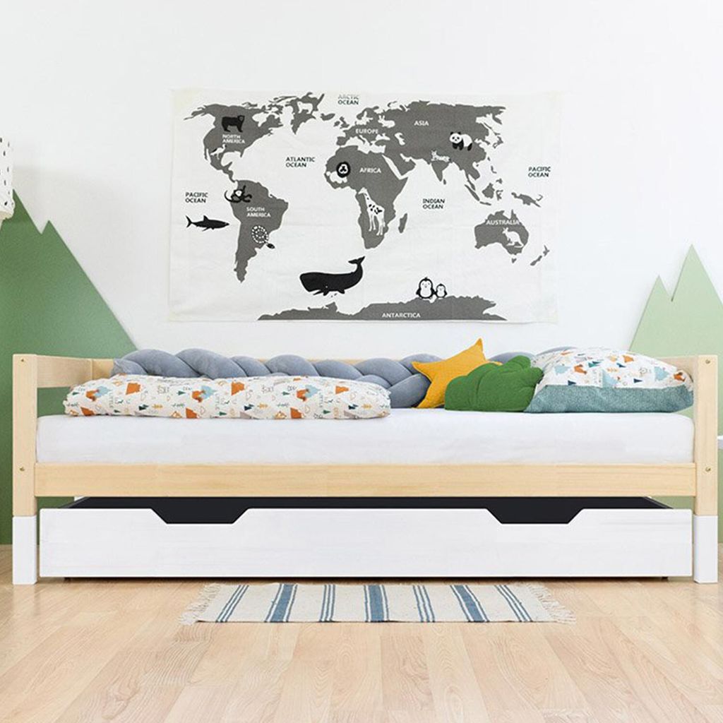Under Bed Wooden Drawer with two cutouts BUDDY on Wheels - White - With slack - 70 x 140 cm (under bed 70 x 160 cm)