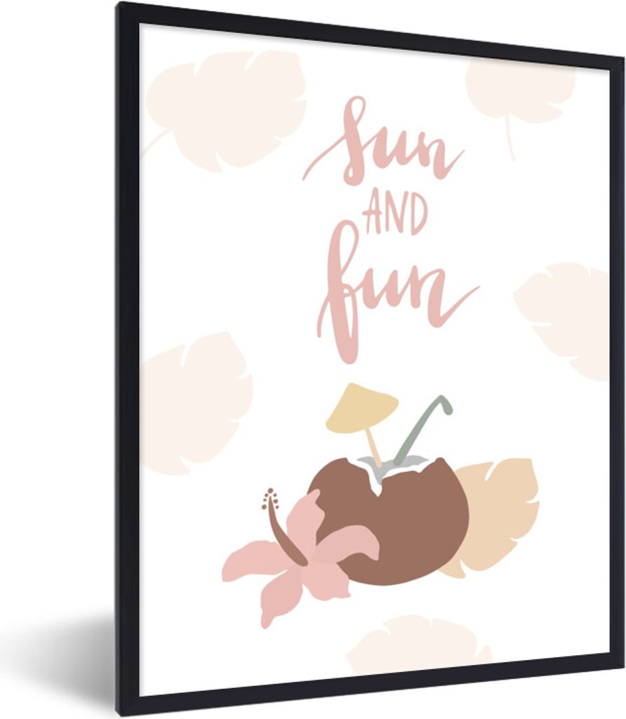 MuchoWow Gerahmtes Poster Sommer - Zitat - Kokosnuss 30x40 cm - Poster mit Schwarzem Bilderrahmen Wandposter Rahmen Foto Bilder - Wanddeko - Kuns...
