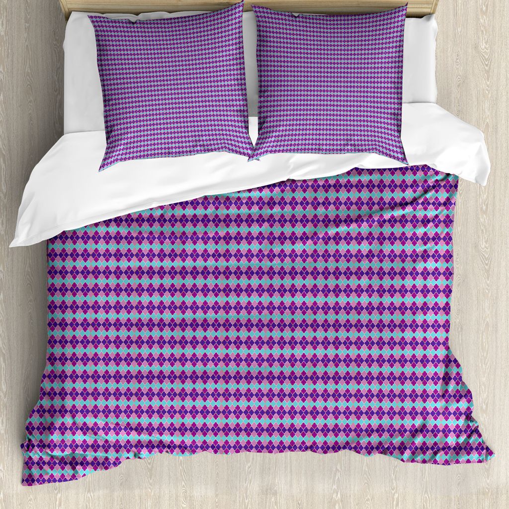 ABAKUHAUS Quatrefoil Bettbezug Set für Einzelbetten, Vivid traditionelles Motiv, Milbensicher Allergiker geeignet mit Kissenbezug, 200 cm x 200 cm...
