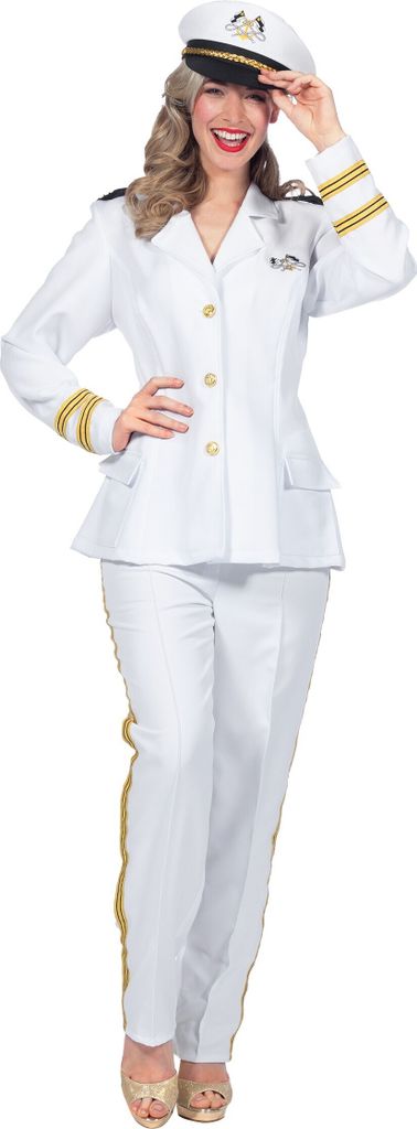 Officier/Kapitän Dame Deluxe Weiß Kostüm 42