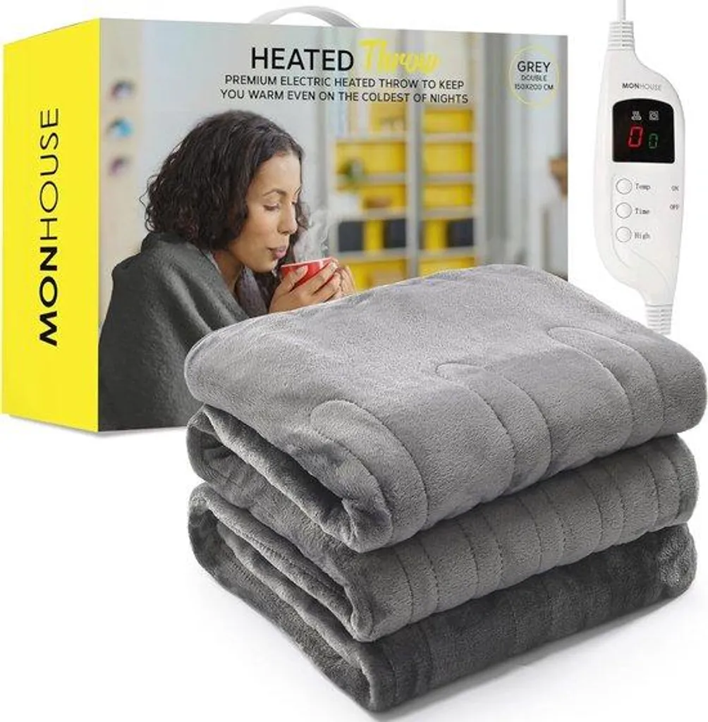 Couverture électrique 150x200 grise avec minuterie et 9 paliers de chauffe