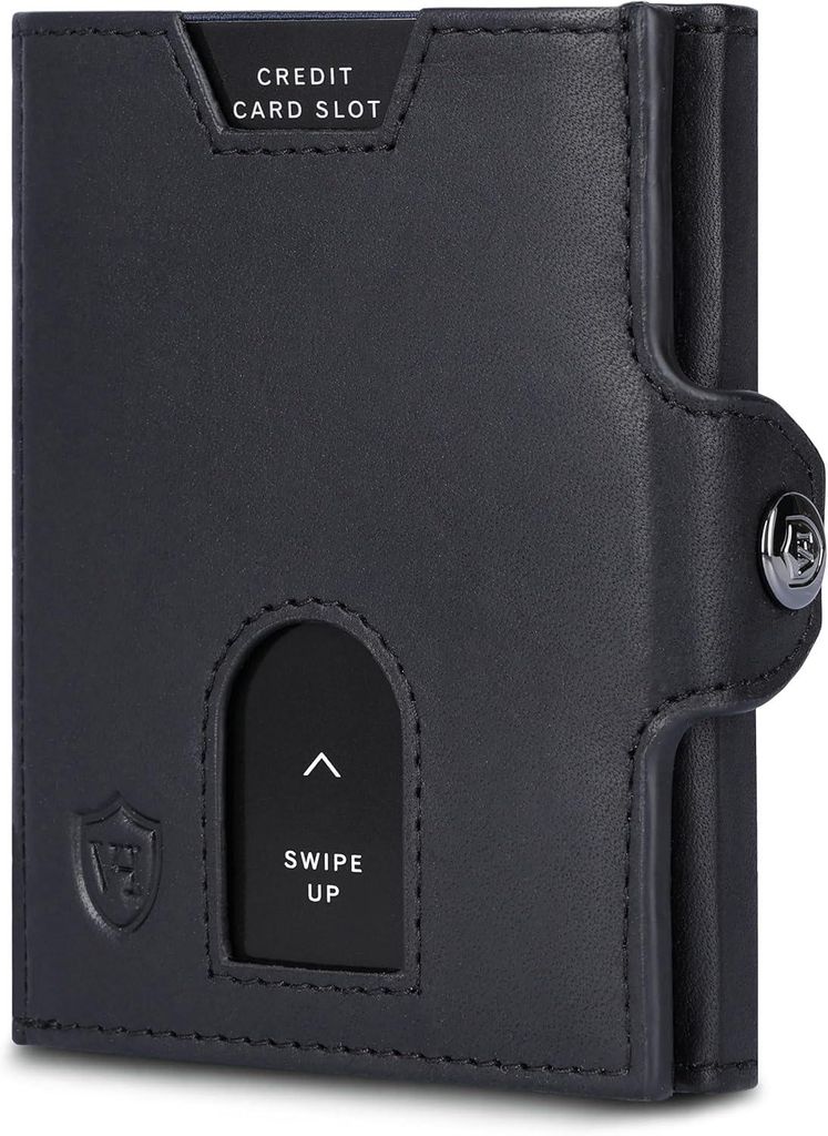 Slim Wallet mit XL Münzfach & RFID-Schutz, Leder Geldbörse klein, 5–10 Karten, Scheinfach, Mini Portemonnaie für Damen & Herren, kompakt