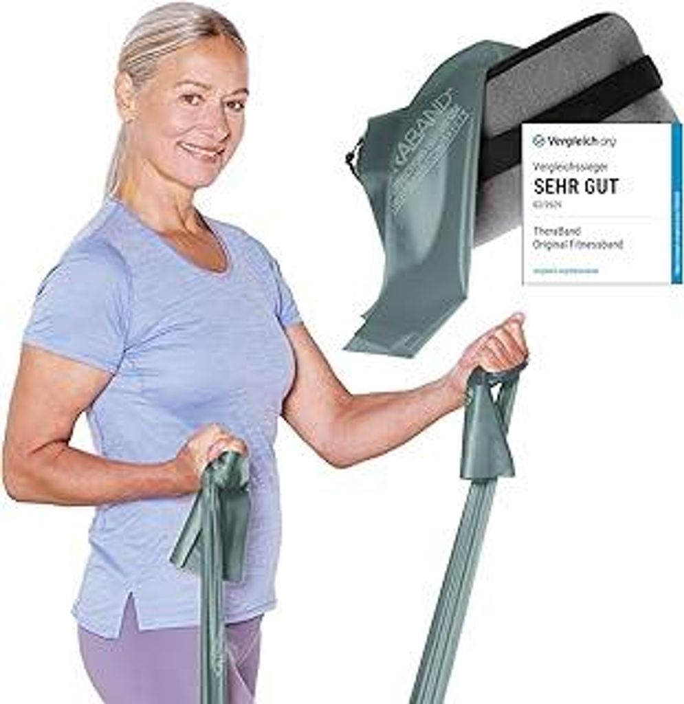 TheraBand 2,50m inkl. Tür+ Tasche | Widerstandsbänder | Terrabänder | Gymnastikband | Fitnessband | Stretchband | Heimtraining, Krafttraining, R...