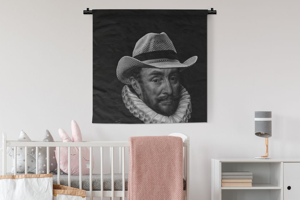 MuchoWow Wandteppich Wandbehang Porträt von Wilhelm I. - Adriaen Thomasz - Schwarz und Weiß 90x90 cm Tapisserie Dekoration Wandtuch - Wandaufh...