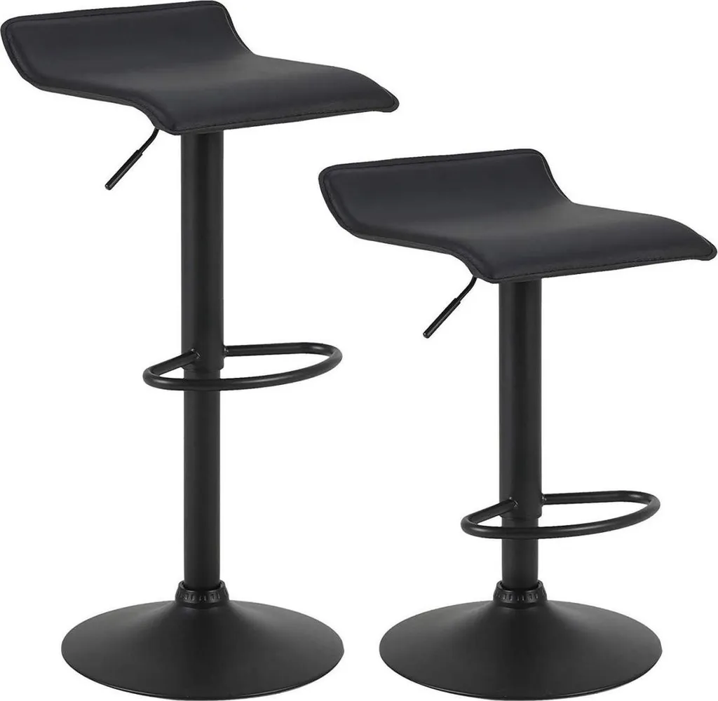 Happyment Tabouret de Bar Wavey Noir Lot de 2 Réglable 56-78 cm
