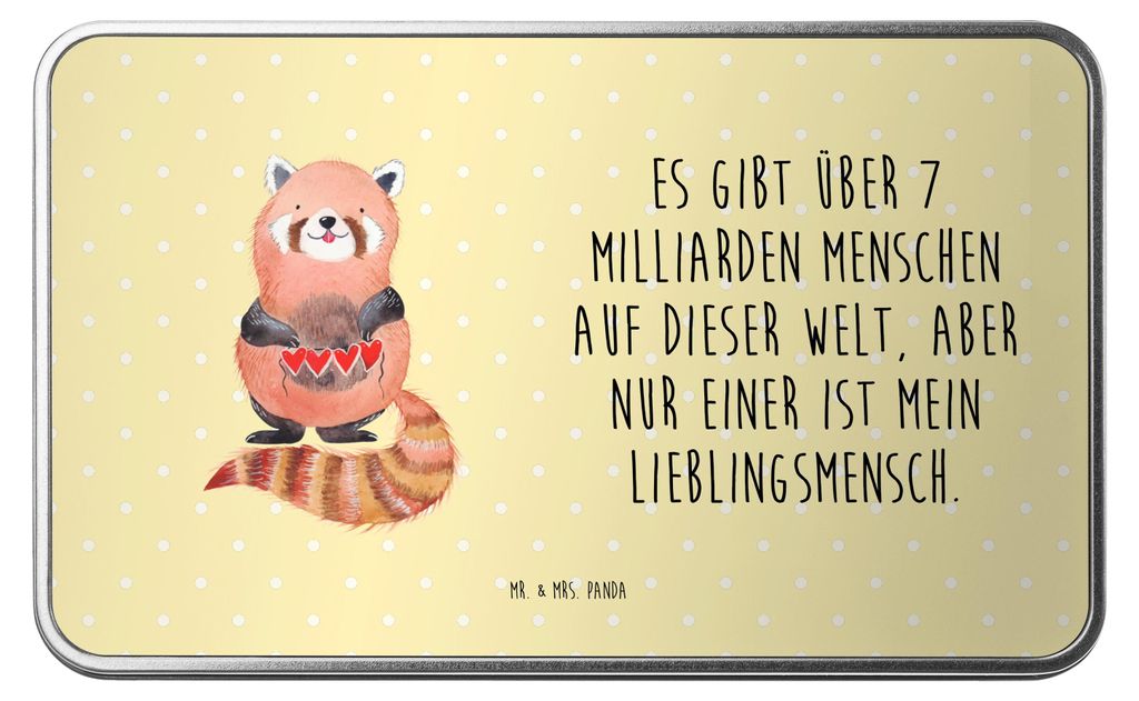 Mr. & Mrs. Panda Geschenkbox Roter Panda - Gelb Pastell - Geschenk, Herz, Blechdose, Lieblingsmensch, Rot, Liebe, Küchenbehälter, Liebling, Teedo...