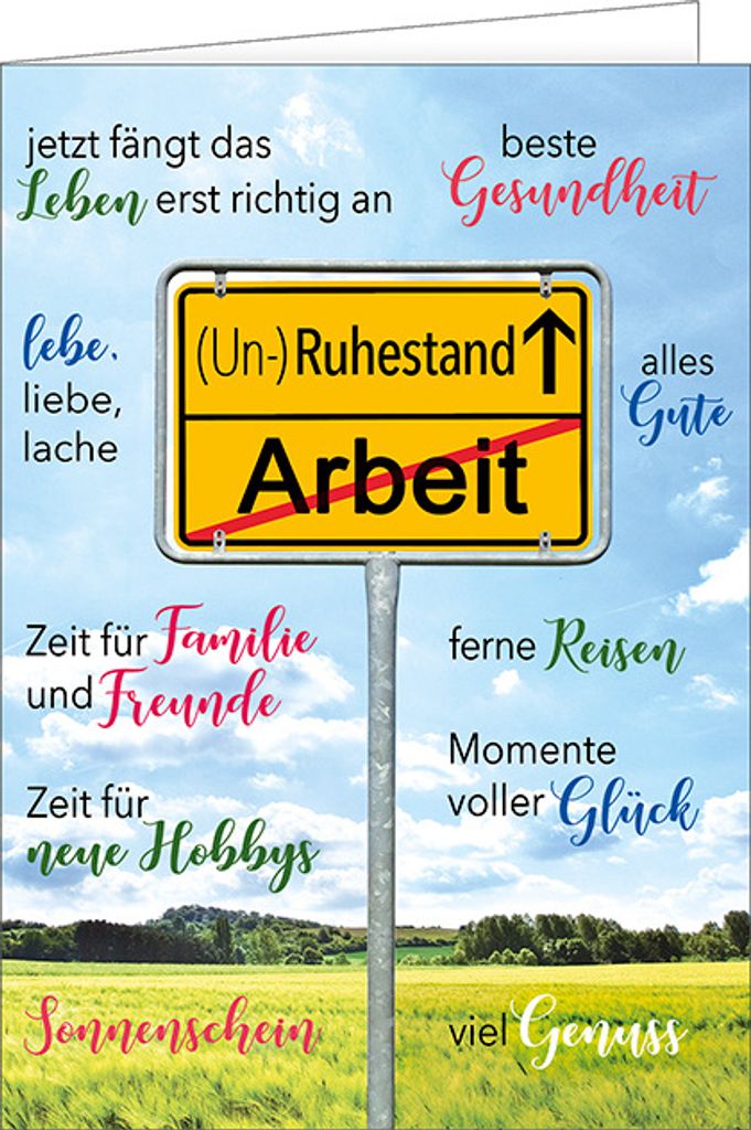 Ruhestand A4 Karte mit Umschlag Ortsschild „(Un-)Ruhestand“ - neuer EAN