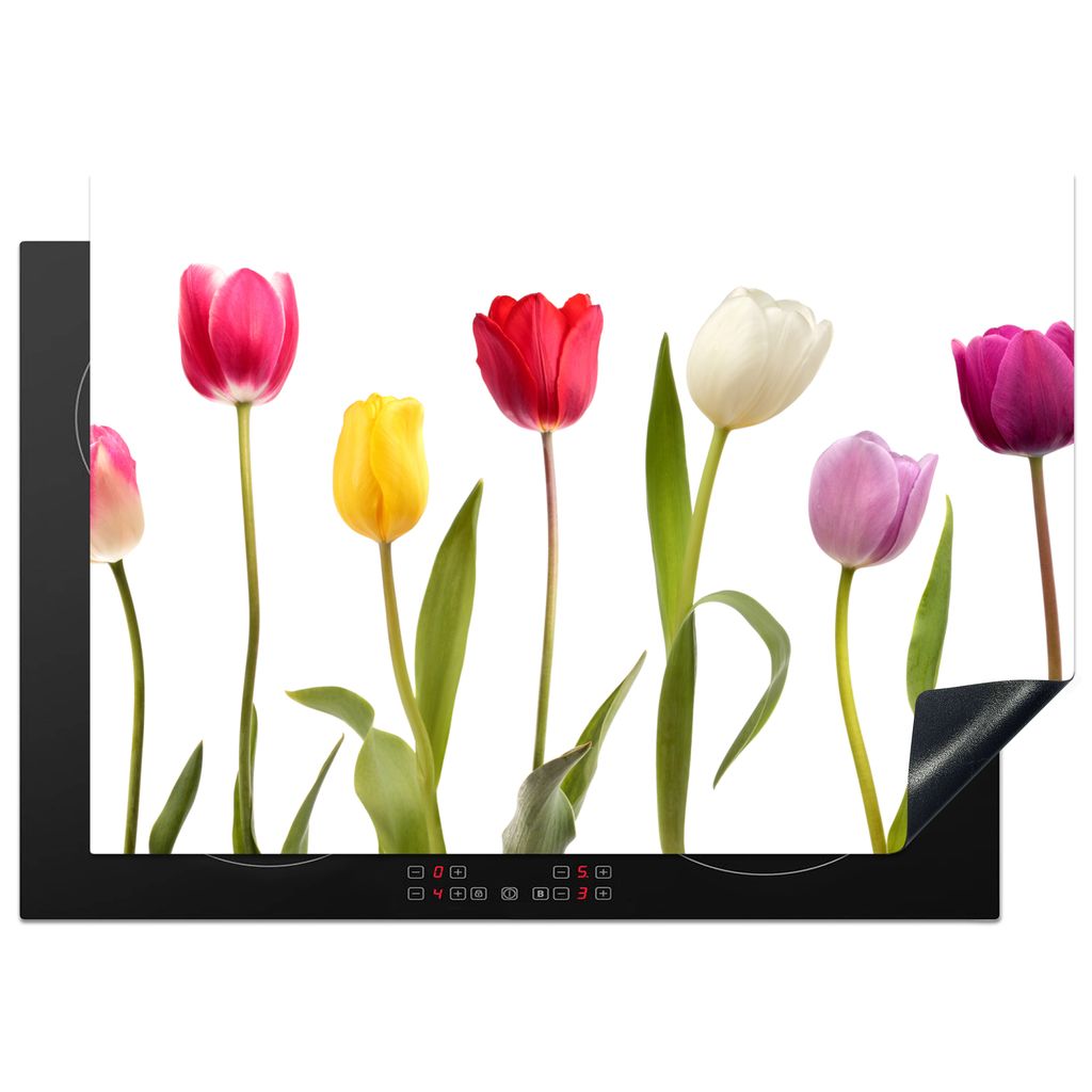 KitchenYeah Herdabdeckplatte Tulpen - Blumen - Weiß - Stilleben , 75x52cm, Küche Deko, Glaskeramikkochfeld Herdabdeckung, Abdeckplatte fùr Koc...