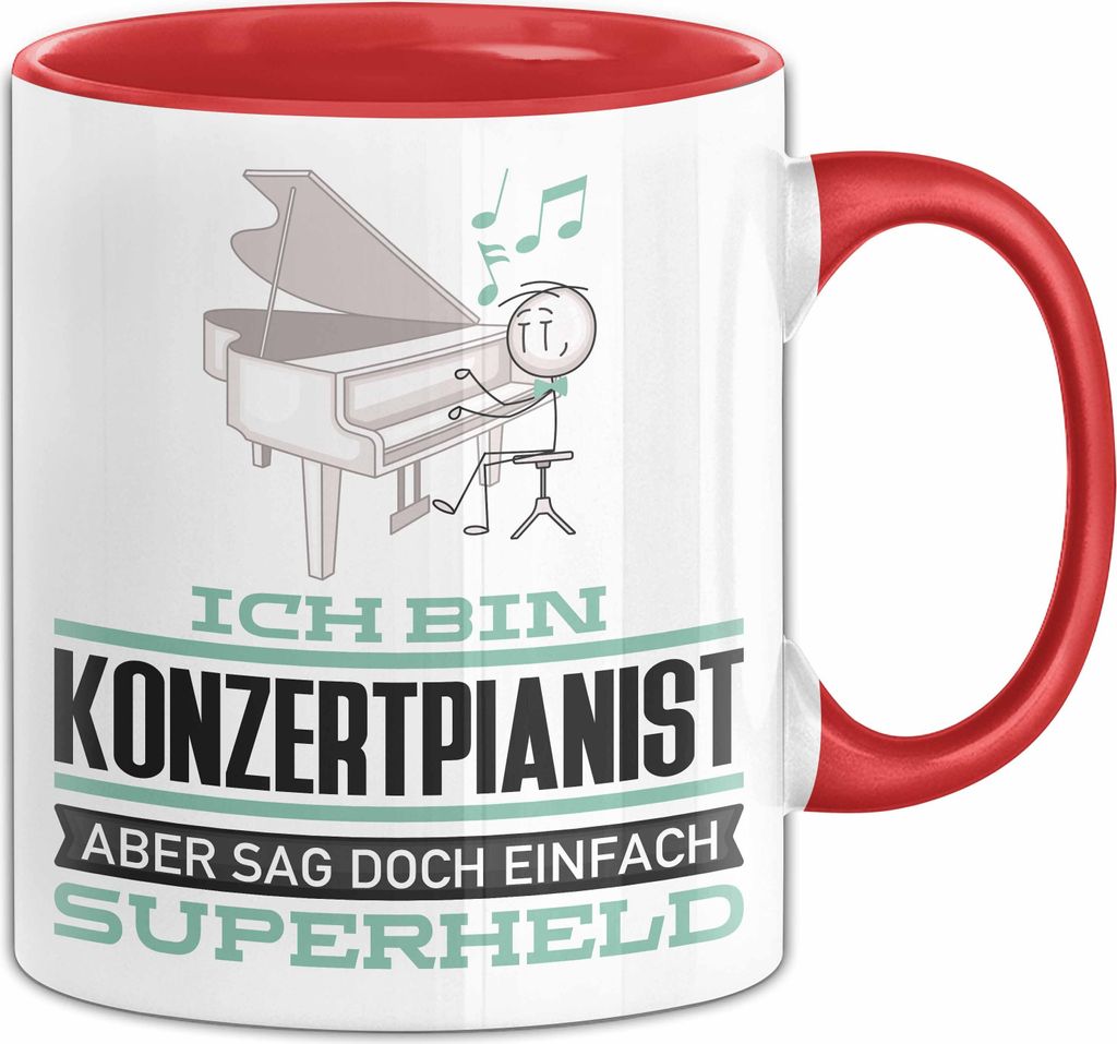 Konzertpianist Geschenk Tasse Ich Bin Konzertpianist Aber Sag Doch Einfach Superheld Lustige Geschenkdiee für Konzertpianist Kaffee-Becher (Rot)
