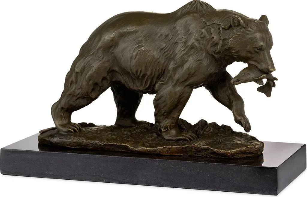 Décoration de salon ours grizzly en bronze figurine d'art sur marbre