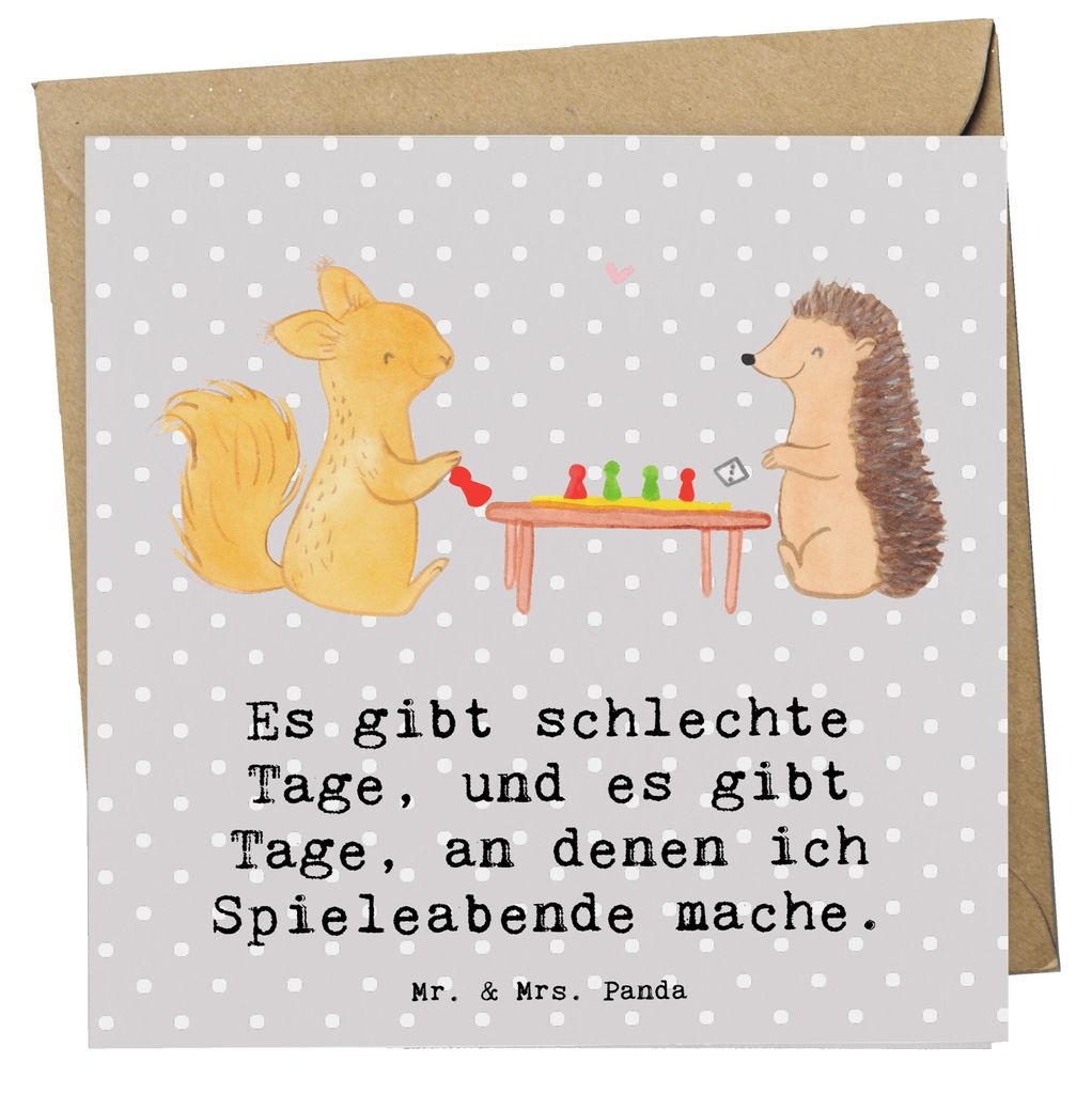 Mr. & Mrs. Panda Grußkarte Eichhörnchen Gesellschaftsspiele - Grau Pastell - Geschenk, Klappkarte, anlasskarte, faltkarte, Glückwunschkarte, Spi...