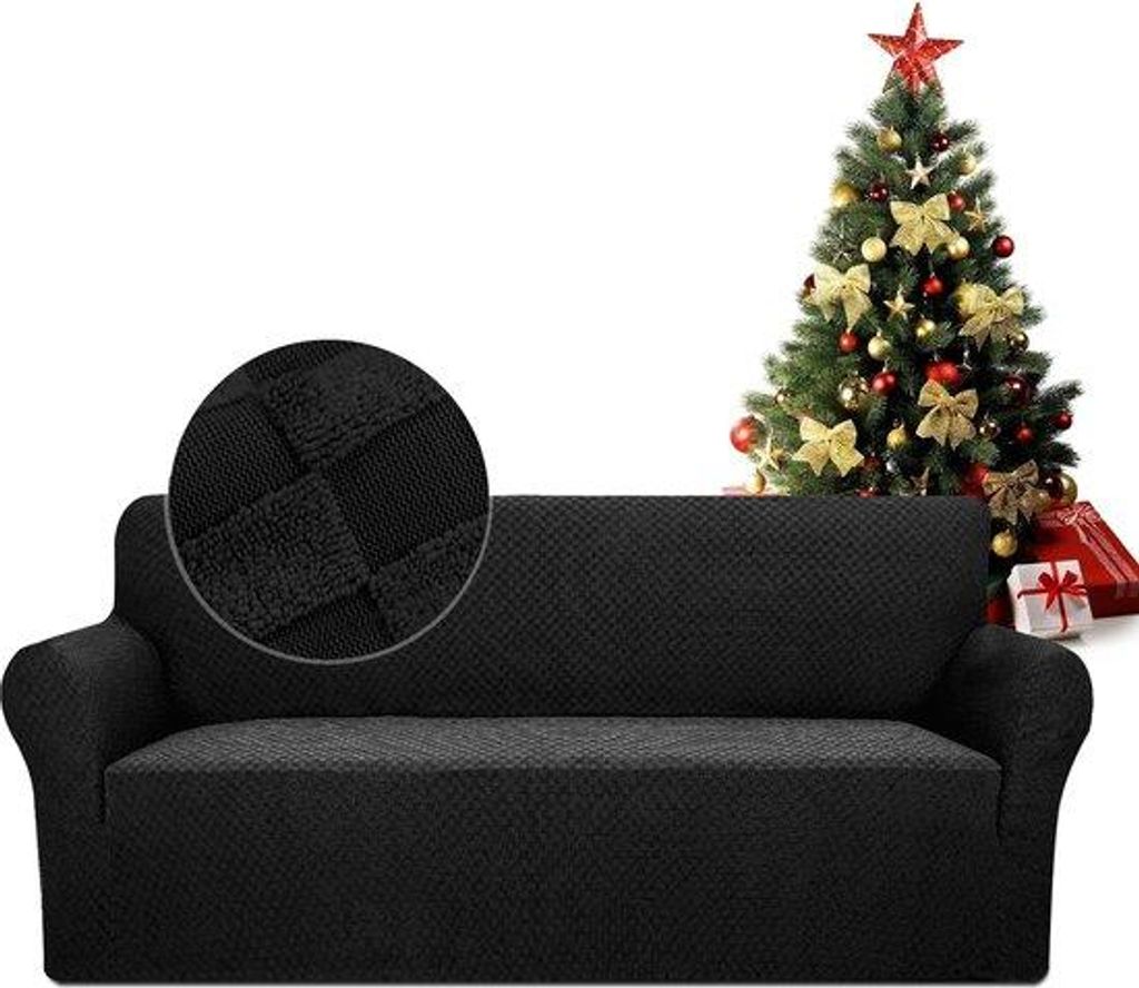 Elastische Hundebank mit Armlehnen, schwarz, Jacquard-Design, 3-Sitzer, waschbar