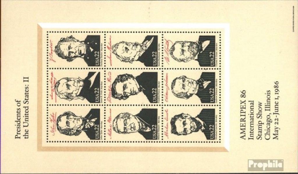 Briefmarken USA 1986 Mi Block18 (kompl.Ausg.) postfrisch Präsidenten der USA II