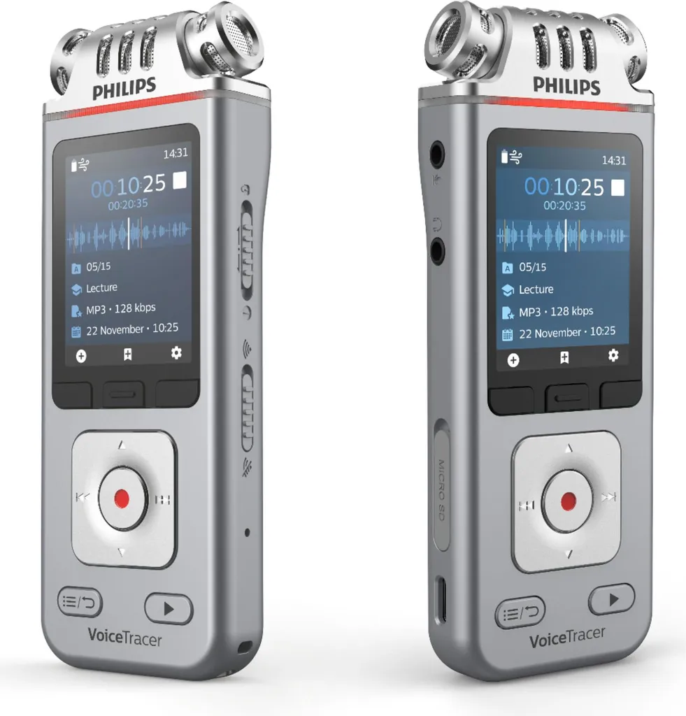 Dictaphone Philips DVT4115 avec Triple Micro et Écran Couleur Argenté