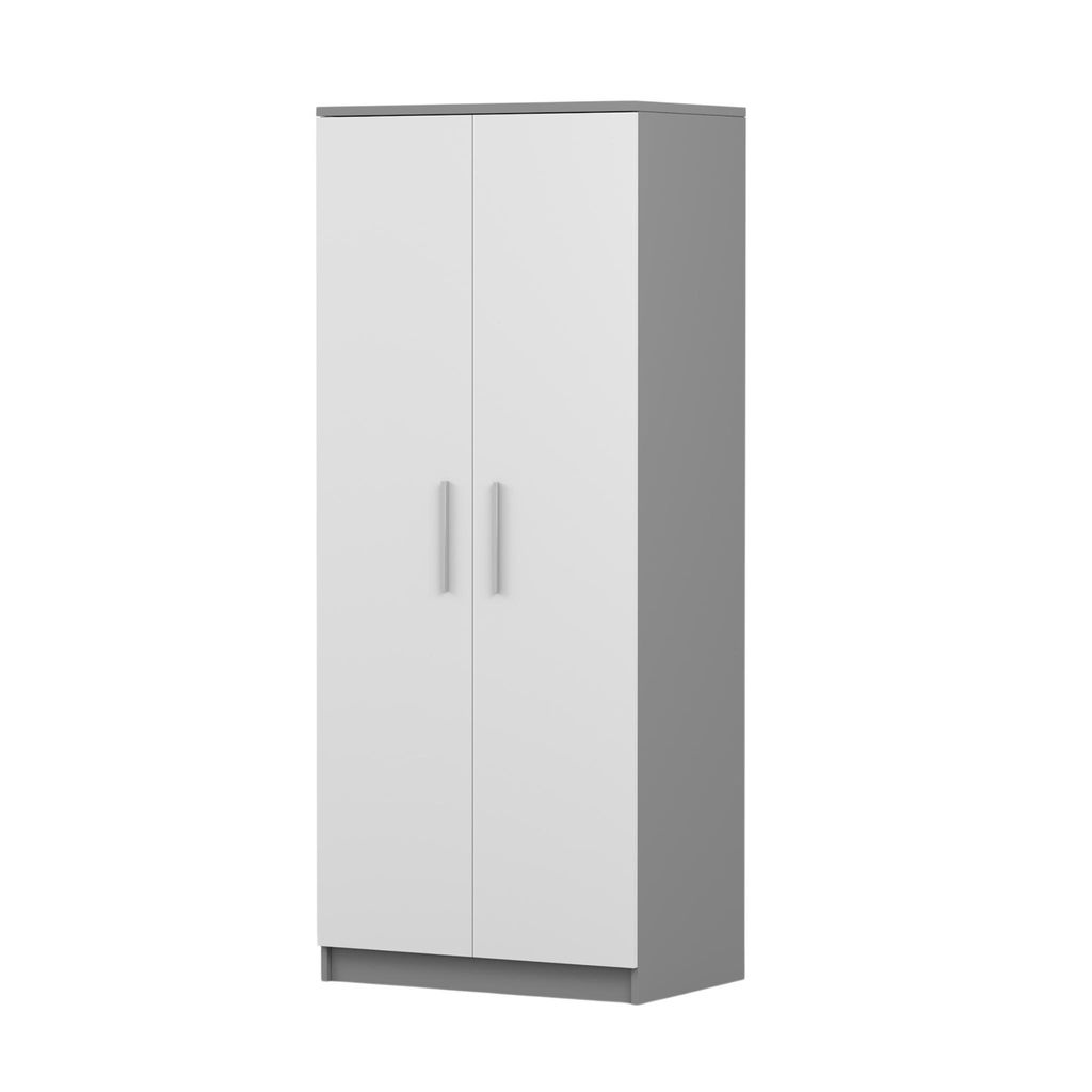 A 3D rendering of a two-door wardrobe on a white background.