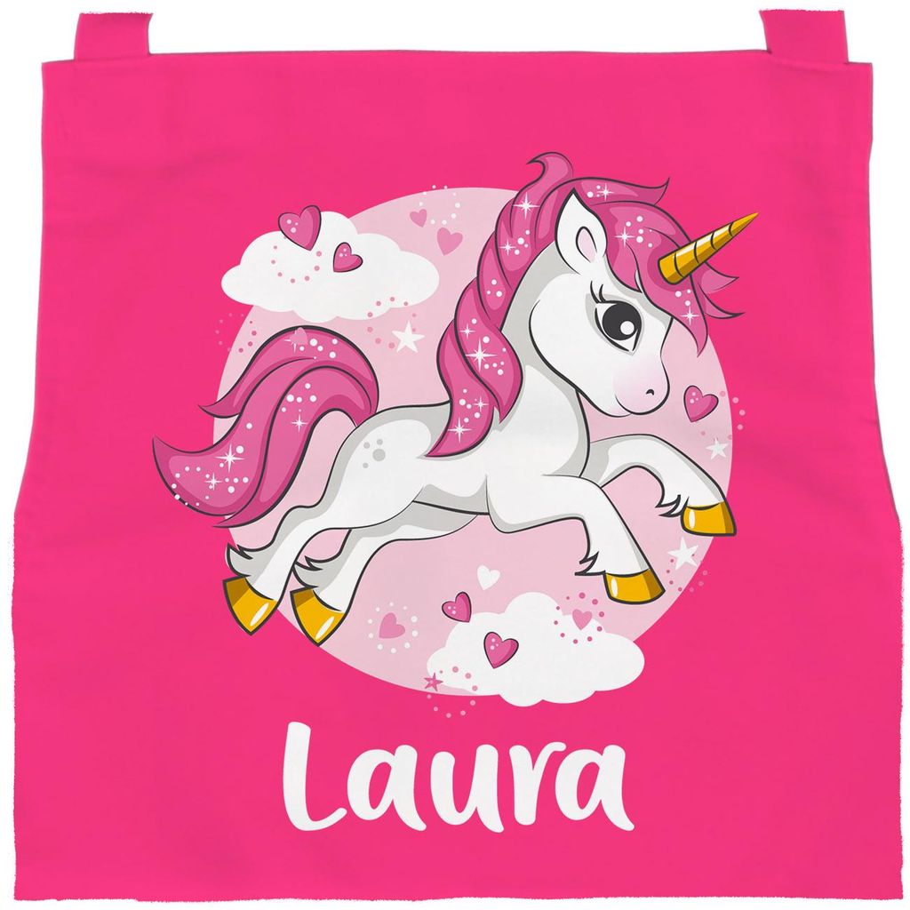 personalisierte Kinderschürze mit Namen Einhorn Küchenschürze Kochschürze/Backschürze Mädchen SpecialMe pink 3-6 Jahre