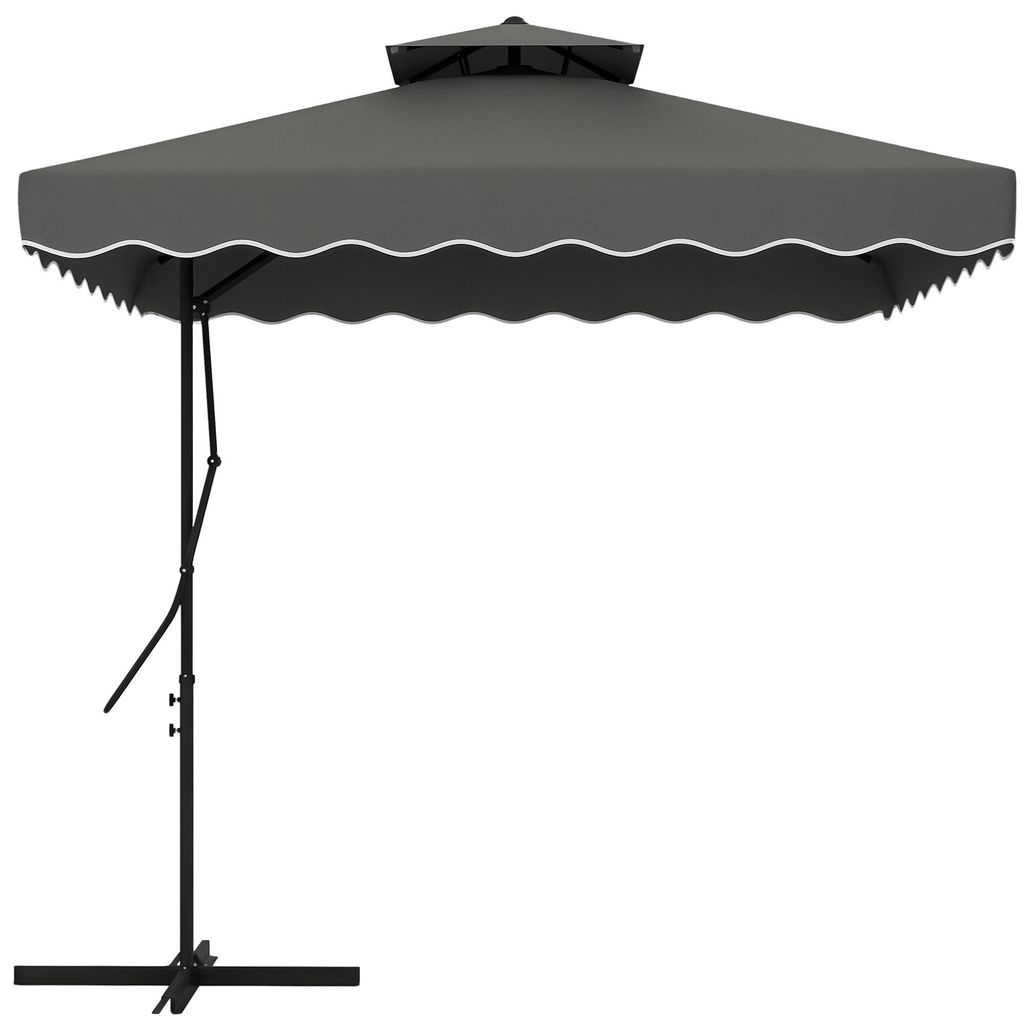 Gartenschirm, Ampelschirm, dekorativer Rand, Lüftungsdach, Metallgestell, 2,4x2,4x2,6m, Dunkelgrau, 243,0x243,0x251,0 cm