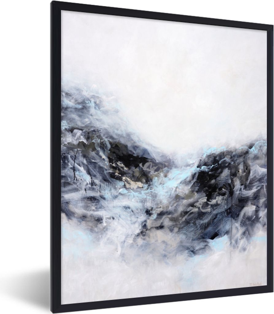 MuchoWow Gerahmtes Poster Schwarz - Weiß - Farbe - Abstrakt 60x80 cm - Poster mit Schwarzem Bilderrahmen Wandposter Rahmen Foto Bilder - Premium...