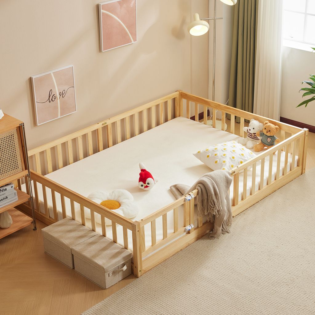 FCH Kinderbett, Bodenbett, Zaunbett, Holzbett mit Produktbild 