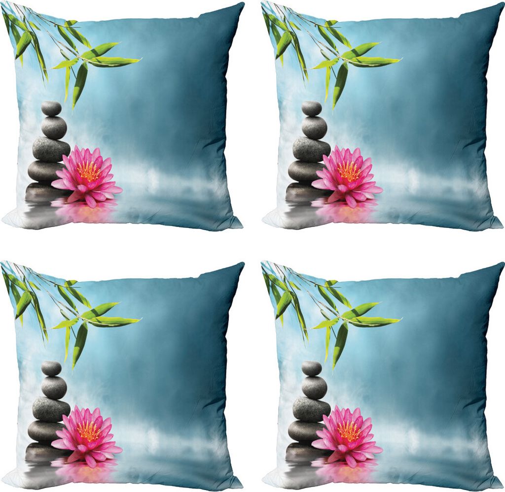 ABAKUHAUS Spa Kissenbezug Set (4 Stück), Spa Motiv Rock, Moderner Doppelseitiger Digitaldruck, 60 cm x 60 cm, Blau-Rosa-Grün