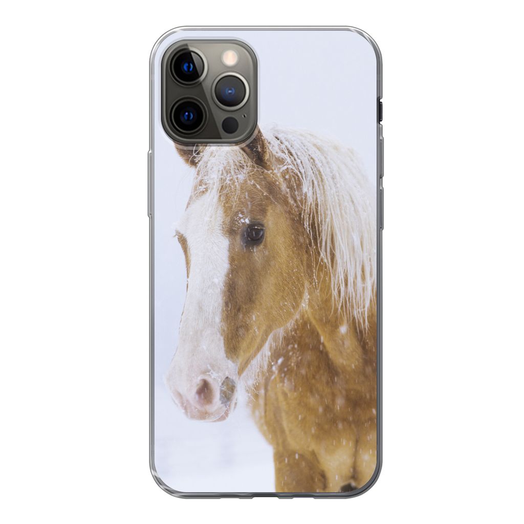 MuchoWow Handyhülle Schutzhülle Hülle für iPhone 13 Pro Pferd - Schnee - Winter Silikon Softcase Handy Hülle - Handy-Tasche
