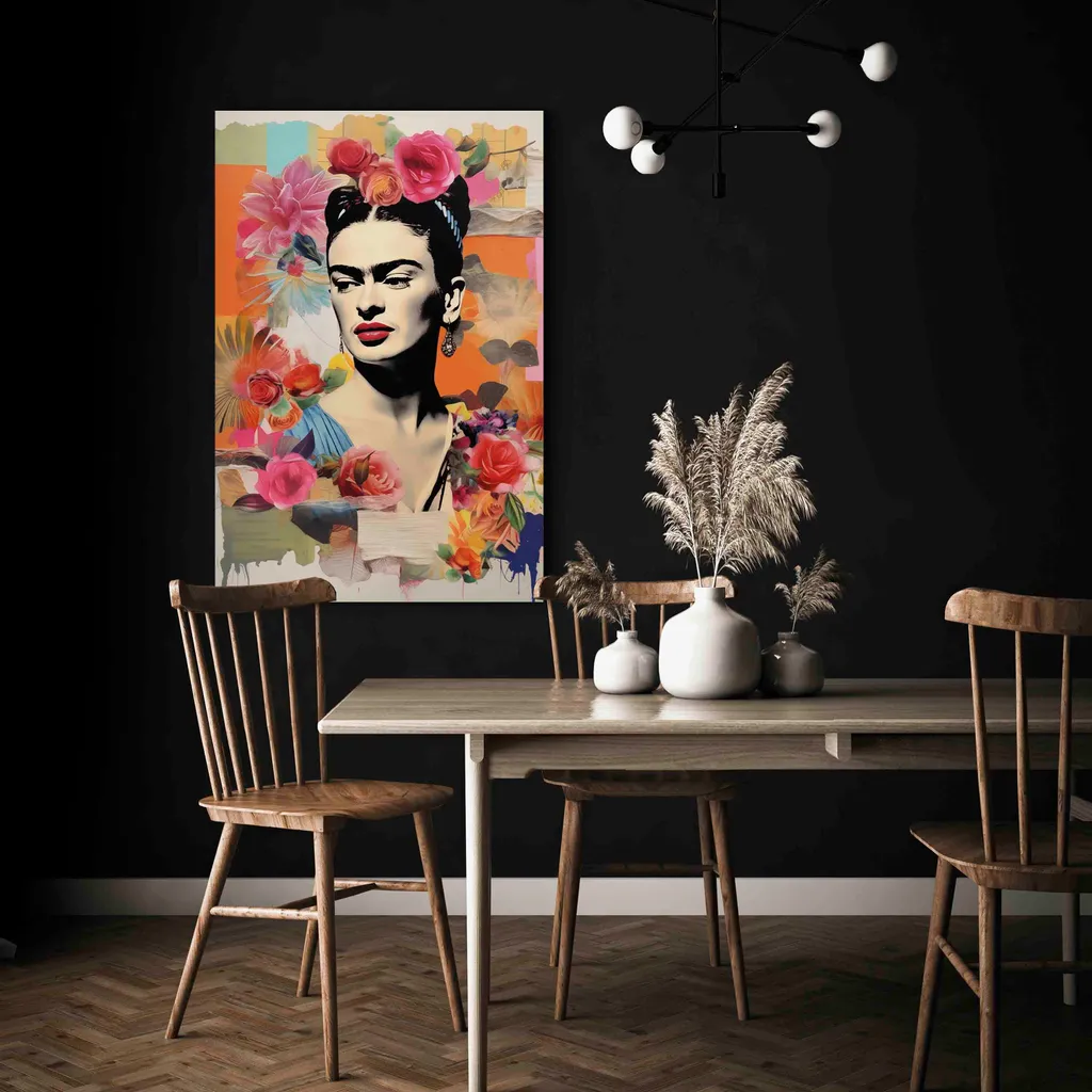 Arte murale XXL Frida Kahlo 80x120 cm 1 pezzo Decorazione murale Tela Immagini Grande Soggiorno Sfondo Pastello Donna Ritratto Astrazione h-H-10054-b-a - 5