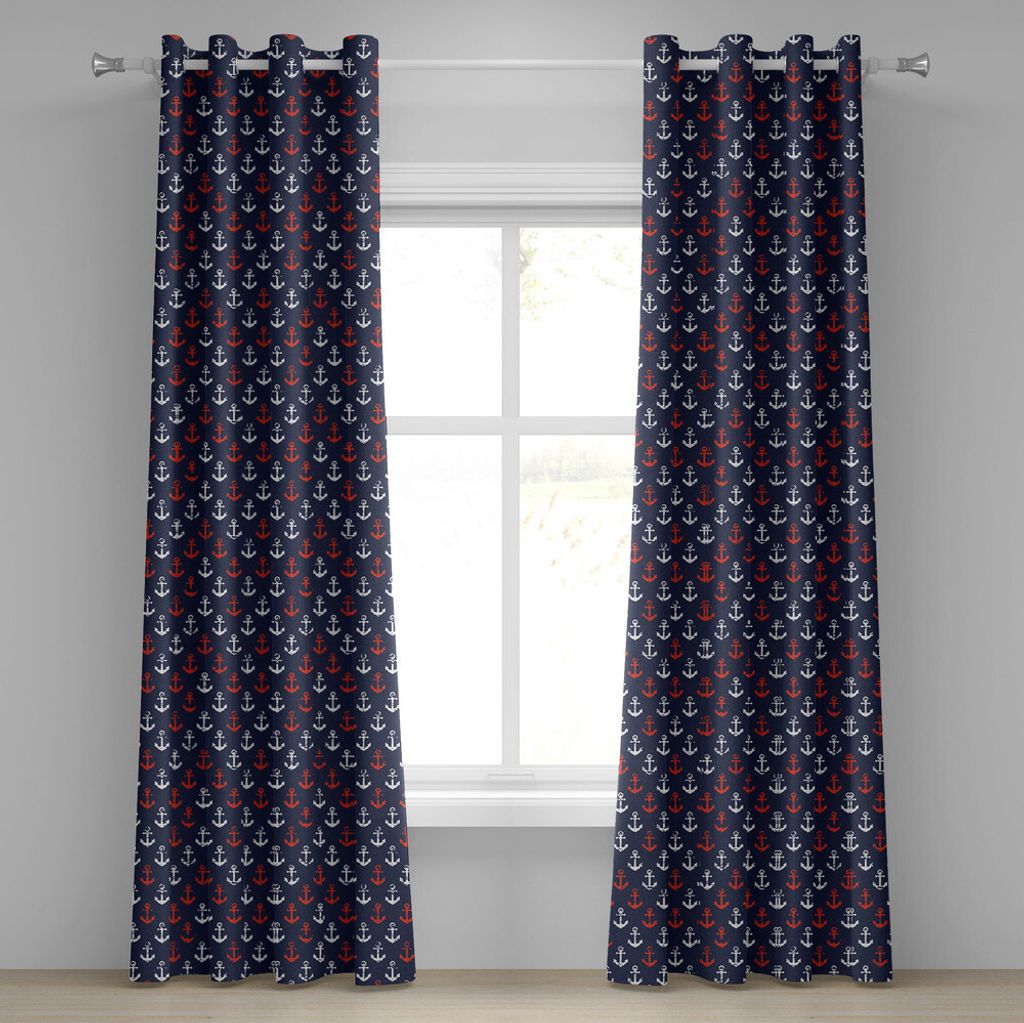 ABAKUHAUS Anker Ösenvorhang, Abstraktes Meer Thema Grunge Stil Wiederholende Marine Ikonen, Dekorative 2-Panel-Fenstervorhänge, 280 cm x 260 cm, ...