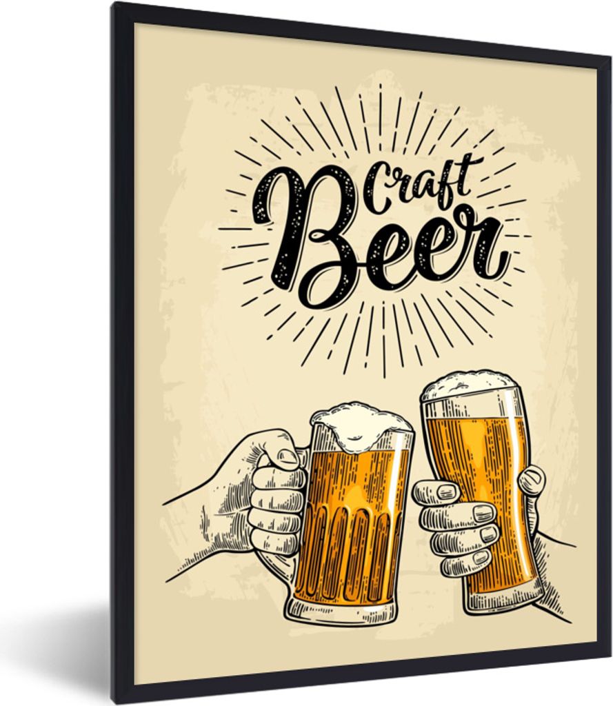 MuchoWow MuchoWow Gerahmtes Poster Mannshöhle - Bier - Vintage - Prost 60x80 cm - Poster mit zchwarzem Bilderrahmen - Premium - Wanddeko Wohnz...