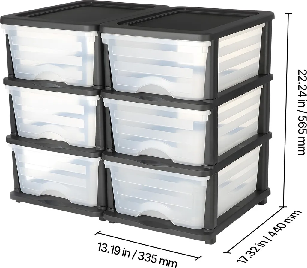 VEVOR Carrello 3 Cassetti in Plastica Trasparente - Set 2 Pezzi