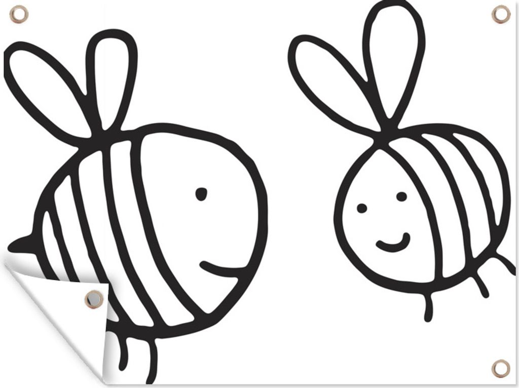 MuchoWow 40x30 cm Outdoor-Poster Gartendeko Sichtschutz Garten Poster für den Garten Eine Illustration von zwei Bienen in schwarzen Linien