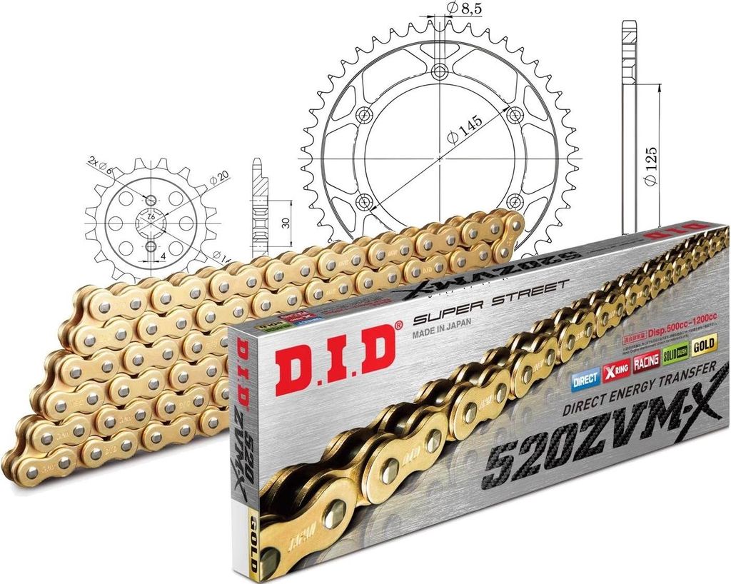 DID Kit Stahl CAGIVA W8 125 92-93 13-44-108 DID520ZVM-X(G&G) Niet