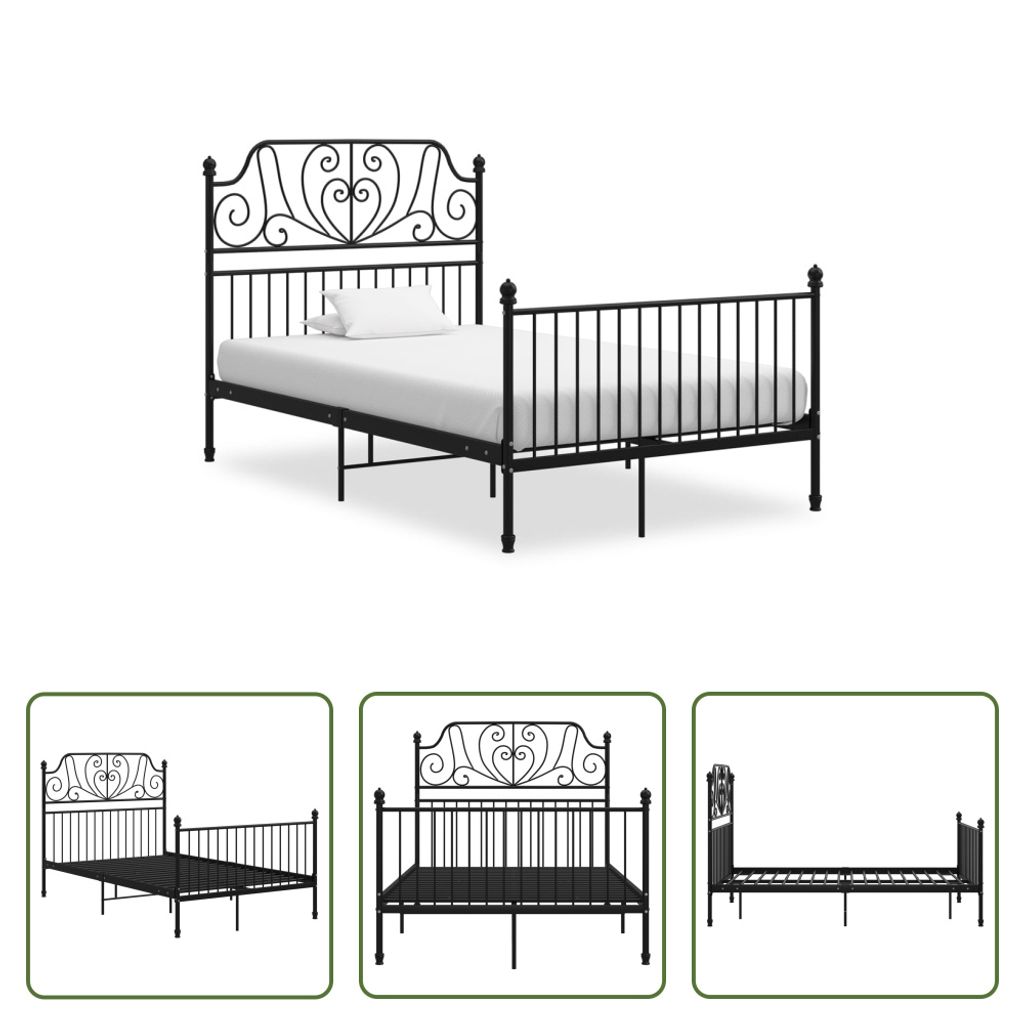 The Living Store Struttura letto in metallo nero 120x200 cm Immagine del prodotto 