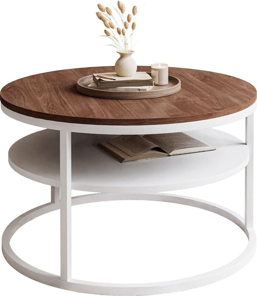 Runder Couchtisch CIRI SLIM mit Ablage Eiche Artisan Wotan Stirling