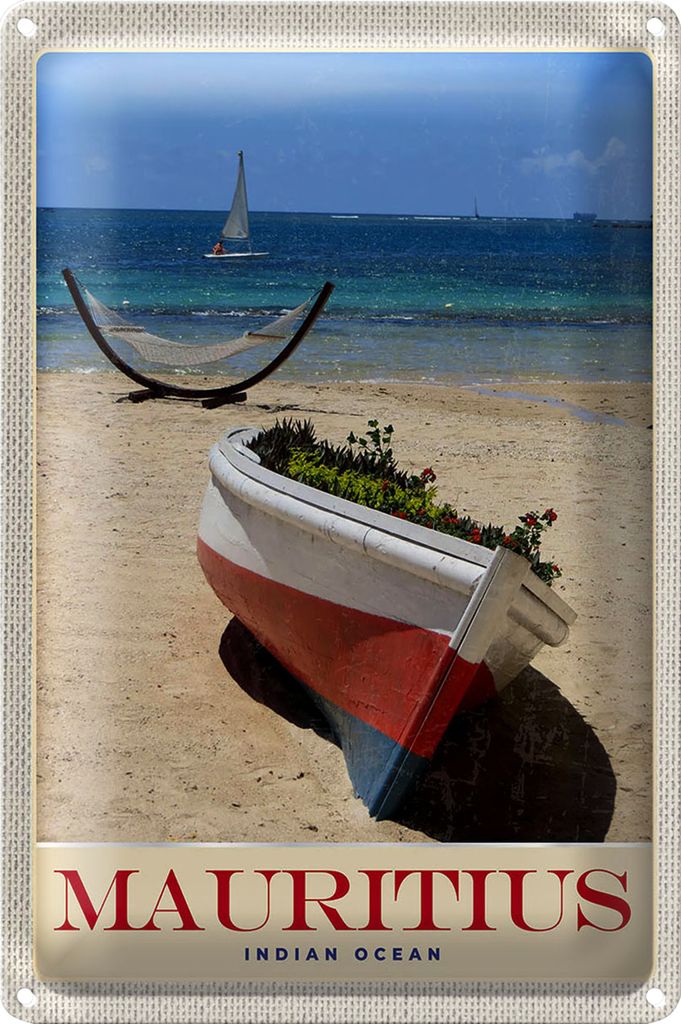 Blechschild Reise 40x30cm Mauritius Indischer Ozean Boot