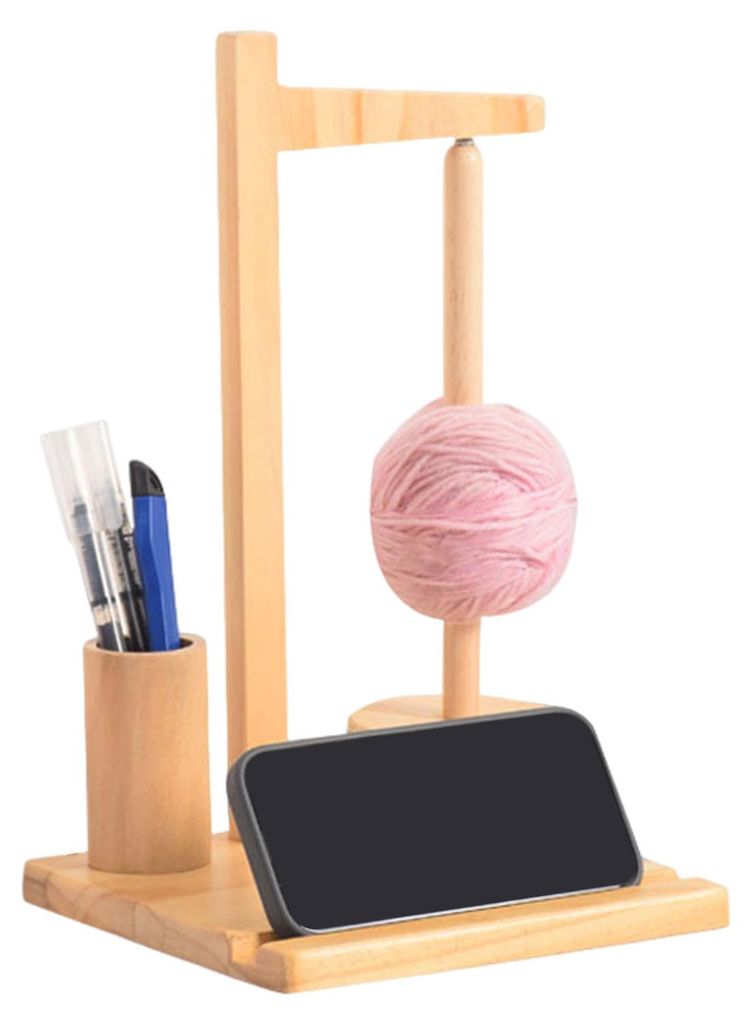 Garnhalter aus Holz mit Handyhalterung, drehbarem Pendel, Garnknäuelspender, Ständer aus Bambus- und Buchenholz, Garnspulenhalter – Überraschu...
